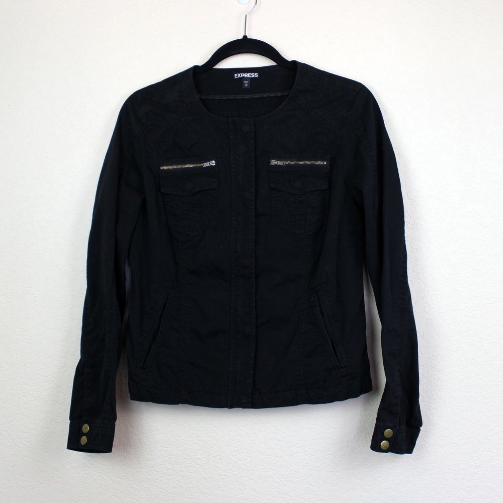 Express Black Utility Jacket Zip Pocket Lightweight Small
